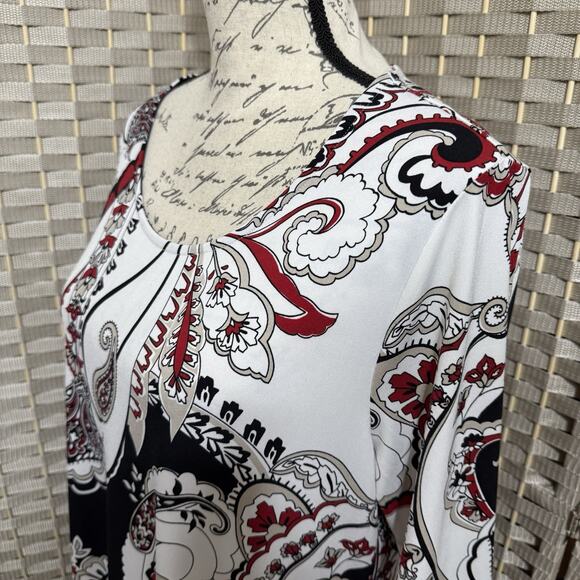 Chico’s Trapeze Slinky Knit Dress Size 1 M Black White Red Paisley Stretch NEW - Picture 5 of 10